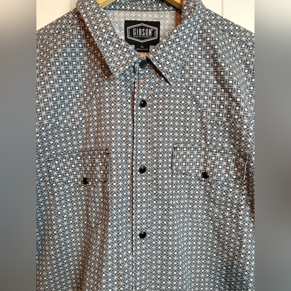 XL Gibson Geometric Long Sleeve Black Pearl Snap Western NFR Cowboy Casual Rodeo